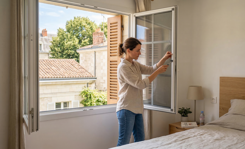 Installation d'une moustiquaire dans une chambre