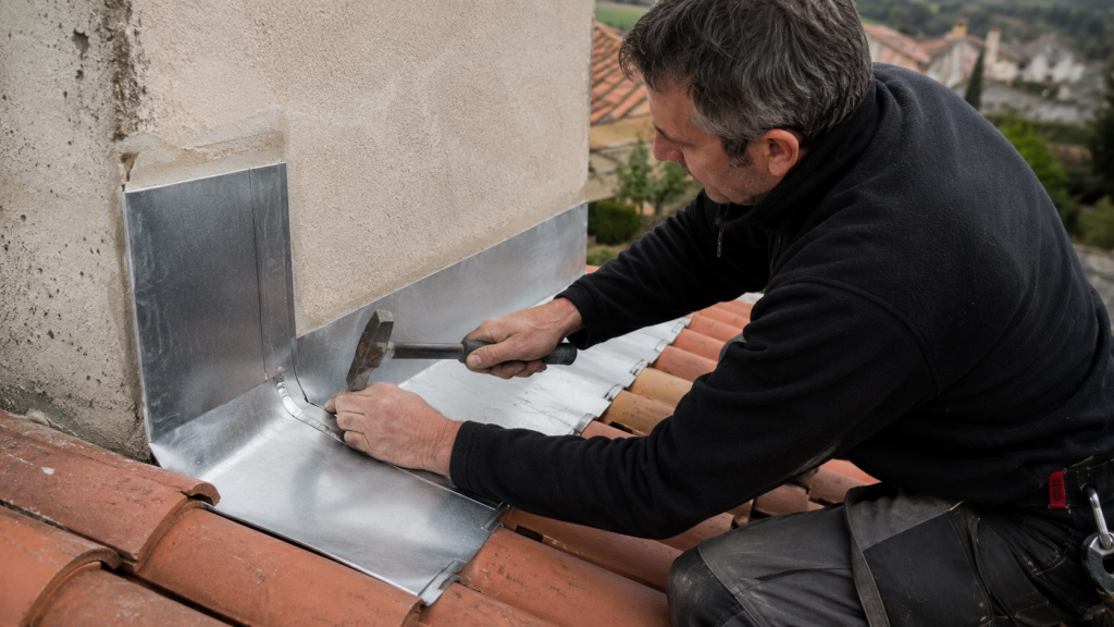 Installation de solin de toiture sur une maison